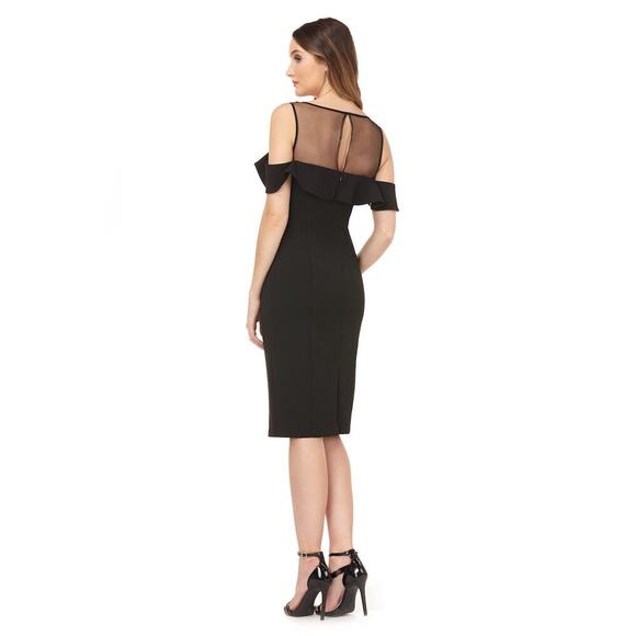 JS Collection Scuba Black Cold-Shoulder Mesh Cocktail Dress Size 4 - Picture 2 of 12